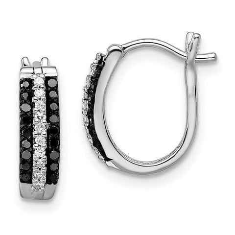 Sterling Silver Rhod Plated Black & White Diamond Earrings-WBC-QE10920