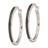 Sterling Silver Rhod Plated Black Diamond Hoop Earrings-WBC-QE10926
