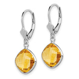 Sterling Silver Rhodium-plated Citrine Dangle Lever Back Earrings-WBC-QE10944CI