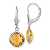 Sterling Silver Rhodium-plated Citrine Dangle Lever Back Earrings-WBC-QE10944CI