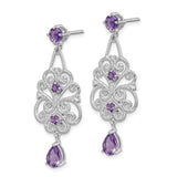 Sterling Silver Rhodium-plated Amethyst and Diamond Dangle Earrings-WBC-QE10976X