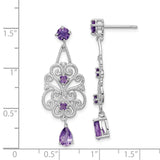 Sterling Silver Rhodium-plated Amethyst and Diamond Dangle Earrings-WBC-QE10976X