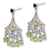 Sterling Silver Rhodium-plated Garnet, Citrine & Peridot Dangle Earrings-WBC-QE10982X