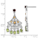 Sterling Silver Rhodium-plated Garnet, Citrine & Peridot Dangle Earrings-WBC-QE10982X