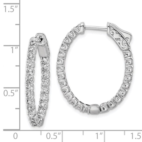 Sterling Silver Rhodium-plated CZ In and Out Oval Hoop Earrings-WBC-QE11059