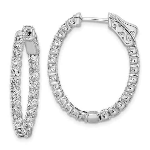Sterling Silver Rhodium-plated CZ In and Out Oval Hoop Earrings-WBC-QE11059