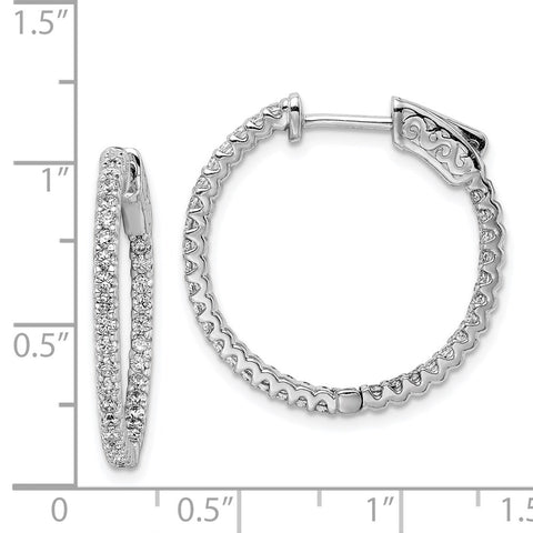 Sterling Silver Rhodium-plated CZ 66 Stone In and Out Hoop Earrings-WBC-QE11062