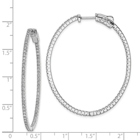Sterling Silver Rhodium-plated CZ In and Out Oval Hoop Earrings-WBC-QE11067