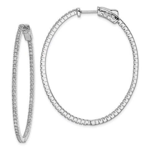 Sterling Silver Rhodium-plated CZ In and Out Oval Hoop Earrings-WBC-QE11067