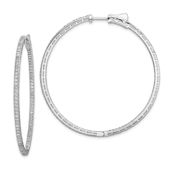 Sterling Silver Rhodium-plated CZ In and Out Hoop Earrings-WBC-QE11071