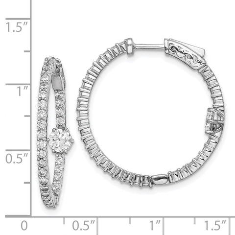 Sterling Silver Rhodium-plated CZ In and Out Hoop Earrings-WBC-QE11073