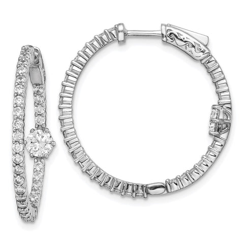 Sterling Silver Rhodium-plated CZ In and Out Hoop Earrings-WBC-QE11073