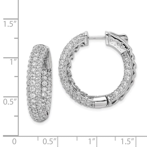 Sterling Silver Rhodium-plated PavÇ CZ In and Out Hoop Earrings-WBC-QE11077