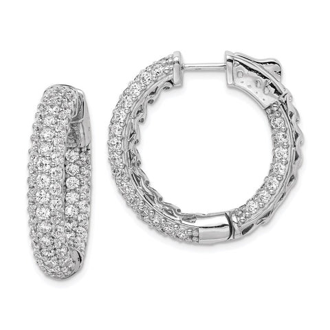Sterling Silver Rhodium-plated PavÇ CZ In and Out Hoop Earrings-WBC-QE11077
