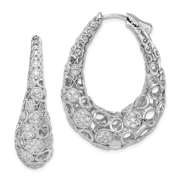 Sterling Silver Rhodium-plated Accent PavÇ CZ Oval Hoop Earrings-WBC-QE11080