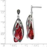 Sterling Silver Marcasite/Swarovski Crystal Dangle Post Earrings-WBC-QE11131