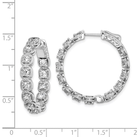 Sterling Silver Rhodium Plated CZ In and Out Hoop Earrings-WBC-QE11264