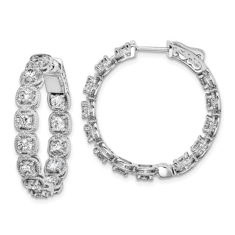 Sterling Silver Rhodium Plated CZ In and Out Hoop Earrings-WBC-QE11264