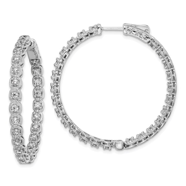 Sterling Silver Rhodium Plated CZ In and Out Hoop Earrings-WBC-QE11267