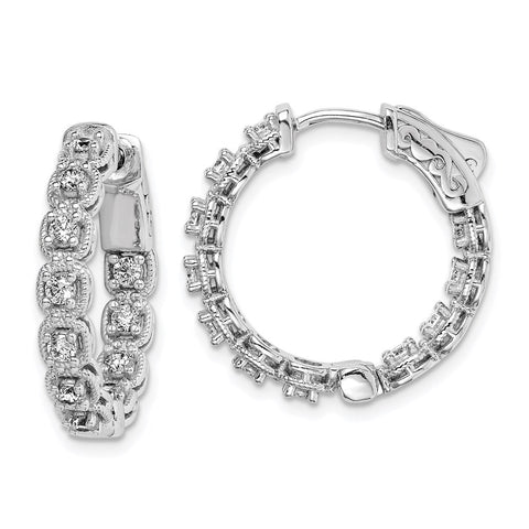 Sterling Silver Rhodium Plated CZ In and Out Hoop Earrings-WBC-QE11268
