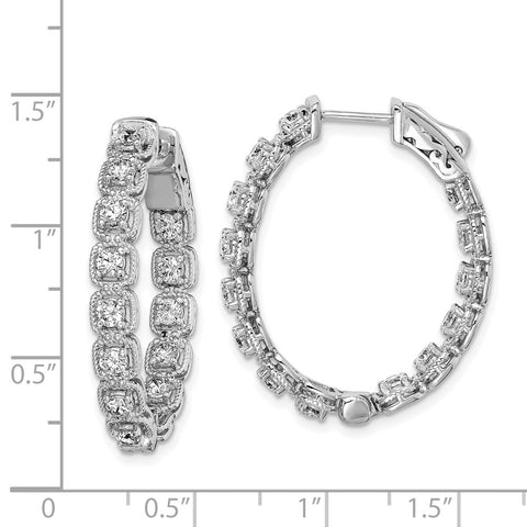 Sterling Silver Rhodium Plated CZ In and Out oval Hoop Earrings-WBC-QE11269