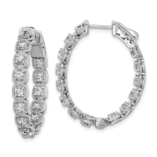 Sterling Silver Rhodium Plated CZ In and Out oval Hoop Earrings-WBC-QE11269