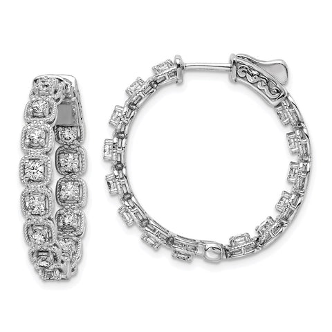 Sterling Silver Rhodium Plated CZ In and Out round Hoop Earrings-WBC-QE11270