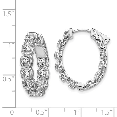 Sterling Silver Rhodium Plated CZ In and Out Oval Hoop Earrings-WBC-QE11271