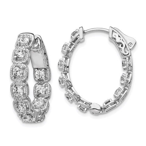 Sterling Silver Rhodium Plated CZ In and Out Oval Hoop Earrings-WBC-QE11271
