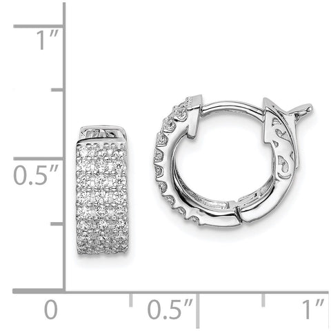 Sterling Silver Rhodium Plated CZ Small Hinged Hoop Earrings-WBC-QE11272