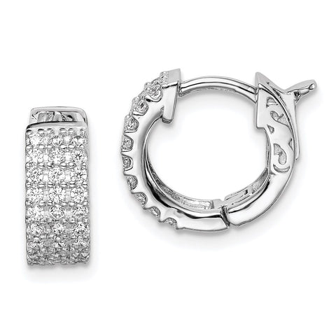 Sterling Silver Rhodium Plated CZ Small Hinged Hoop Earrings-WBC-QE11272