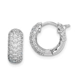 SS Rhodium Plated CZ Small Hinged Hoop Earrings-WBC-QE11273