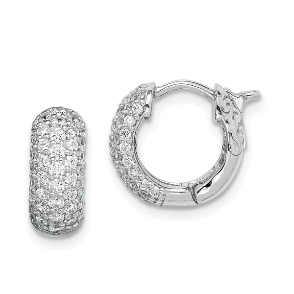 SS Rhodium Plated CZ Small Hinged Hoop Earrings-WBC-QE11273