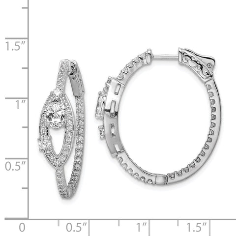Sterling Silver Rhodium Plated CZ Oval Hinged In/Out Hoop Earrings-WBC-QE11289