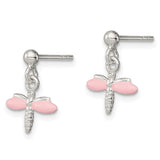 Sterling Silver Children's Enameled Dragonfly Post Dangle Earrings-WBC-QE11305