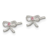 Sterling Silver Pink CZ Bow Kid's Post Earrings-WBC-QE11314