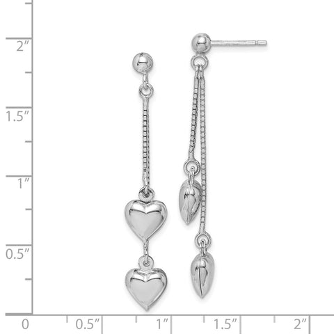 Sterling Silver Rhodium-plated Polished Heart Post Dangle Earrings-WBC-QE11392