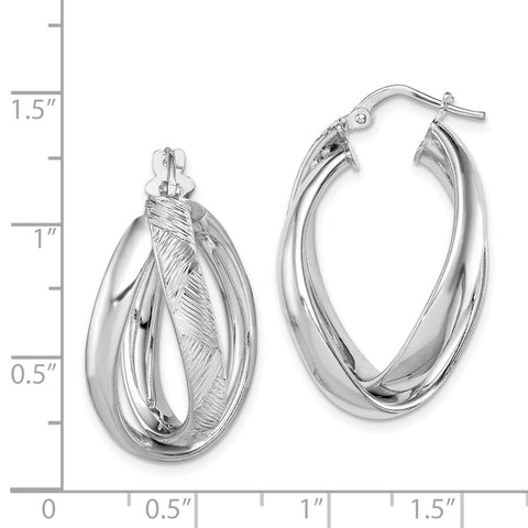 Sterling Silver Rhodium-plated Textured Hoop Earrings-WBC-QE11411