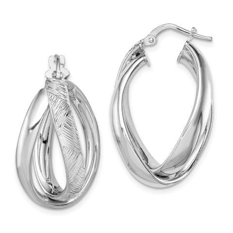 Sterling Silver Rhodium-plated Textured Hoop Earrings-WBC-QE11411