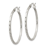 Sterling Silver Satin Diamond-cut 2x35mm Hoop Earrings-WBC-QE11497