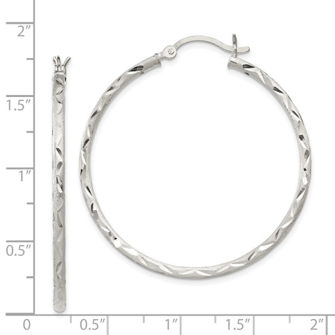 Sterling Silver Satin Diamond-cut 2x40mm Hoop Earrings-WBC-QE11498