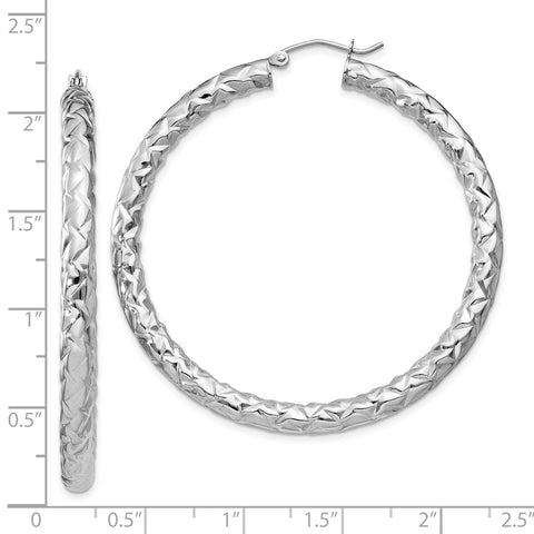 Sterling Silver Rhodium-plated Textured 4x50mm Hoop Earrings-WBC-QE11508