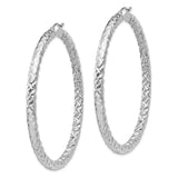 Sterling Silver Rhodium-plated Textured 4x60mm Hoop Earrings-WBC-QE11512