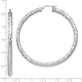 Sterling Silver Rhodium-plated Textured 4x60mm Hoop Earrings-WBC-QE11512