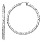 Sterling Silver Rhodium-plated Textured 4x60mm Hoop Earrings-WBC-QE11512