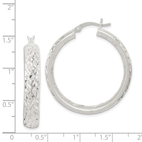 Sterling Silver Satin Finish Diamond-cut 5mm Hoop Earrings-WBC-QE11704