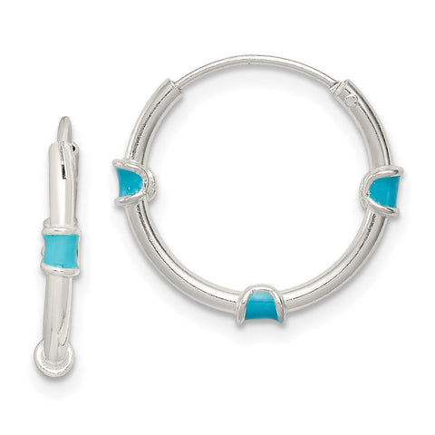 Sterling Silver Polished Light Blue Enamel Endless Hoop Earrings-WBC-QE11707