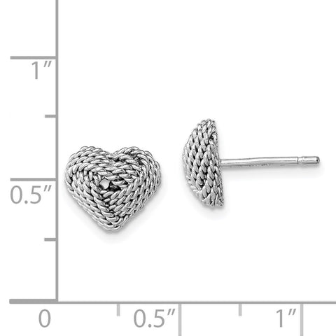 Sterling Silver Rhodium-plated Small Twisted Knot Heart Post Earrings-WBC-QE11780