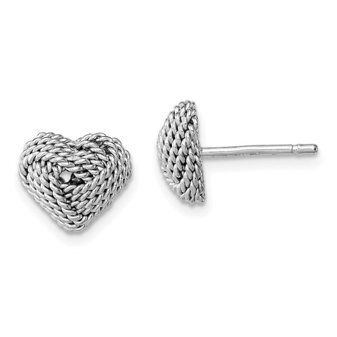Sterling Silver Rhodium-plated Small Twisted Knot Heart Post Earrings-WBC-QE11780