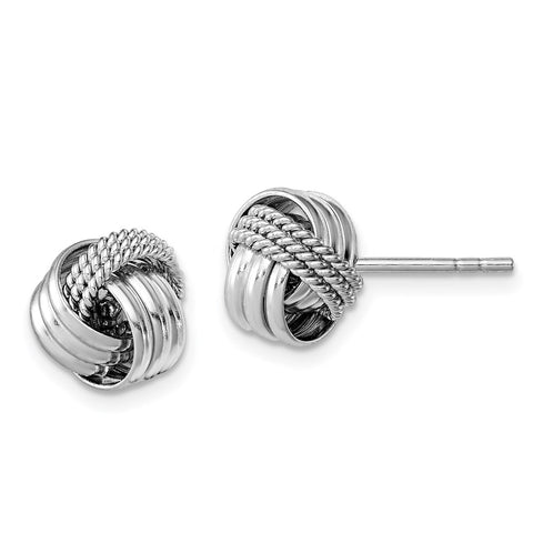 Sterling Silver Rhodium-plated Polished Twisted Knot Post Earrings-WBC-QE11783